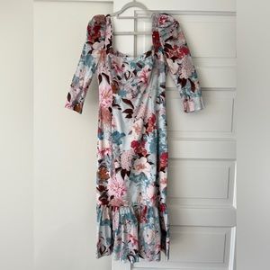 Cara Cara Busy Puff-Sleeve Midi-Dress Floral Sz 6